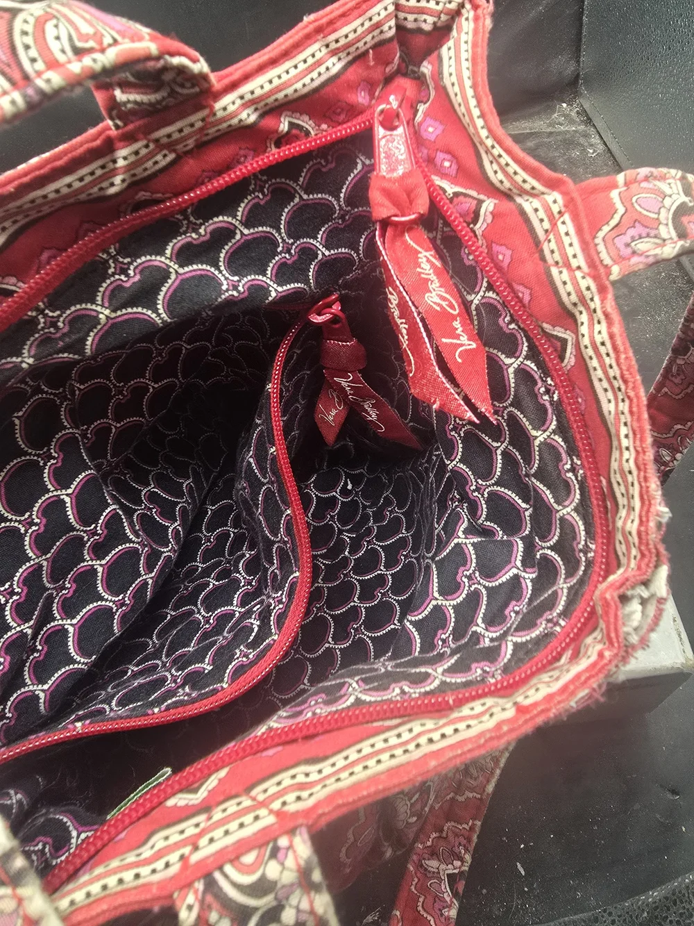 Quilted Floral Tote Bag in Red